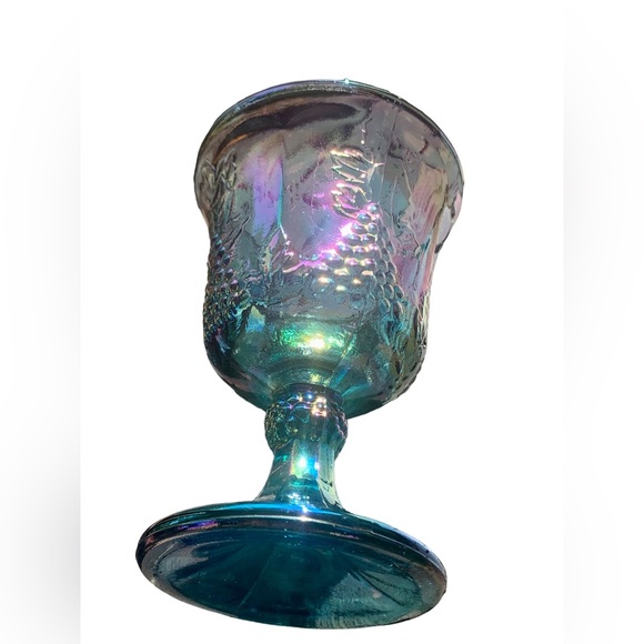 🩸SOLD🩸 1970s Iridescent Harvest Grape Vine Carnival Glass Vintage Globet - Picture 4 of 15